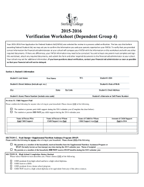 2015-2016 Verification Worksheet (Dependent Group 4)