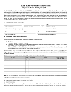 2015-2016 Verification Worksheet