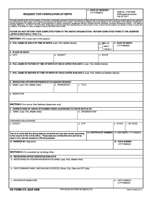 Request for Verification of Birth