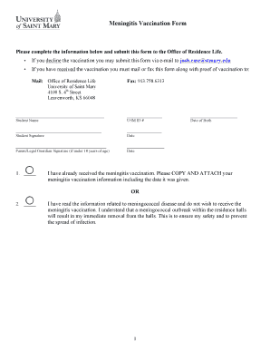 Meningitis Vaccination Form