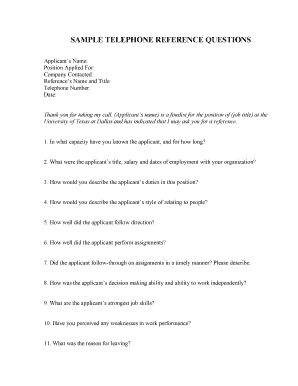Telephone Reference Questions Form