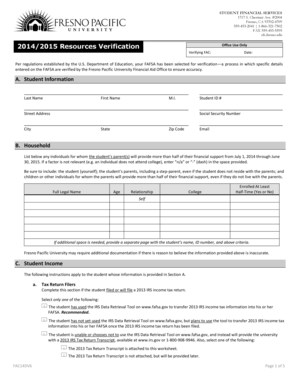 Fresno Pacific University FAFSA Verification Form