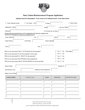 Texas State Tuition Reimbursement Program Application