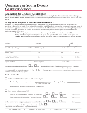 University of South Dakota Graduate Assistantship Application