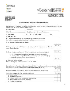 OSHA Respirator Medical Evaluation Questionnaire