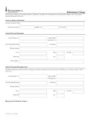 Transamerica Account Information Change Form