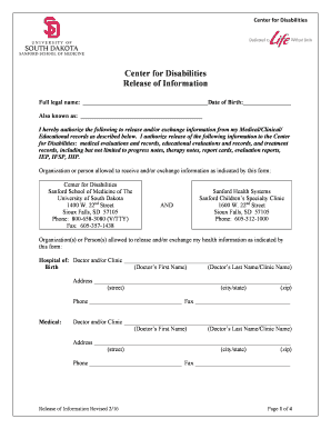 Center for Disabilities Release of Information Form