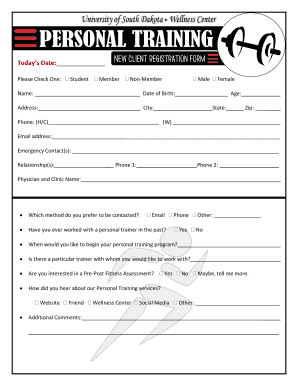 Wellness Center Personal Training Application Form