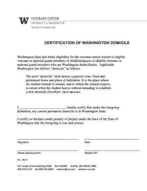 Washington Domicile Certification Form