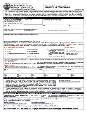 University of Washington Nonresident Alien Payment Data Sheet
