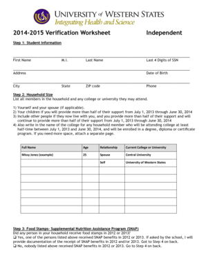 2014-2015 Student Verification Worksheet