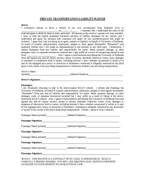 Private Transportation Liability Waiver