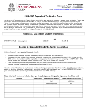 2014-2015 Dependent Verification Form