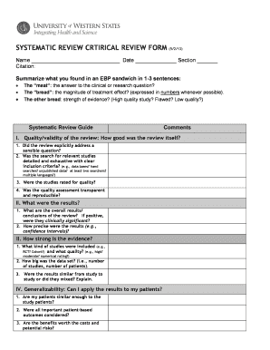 Systematic Review Critical Review Form