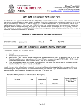 2014-2015 Independent Verification Form
