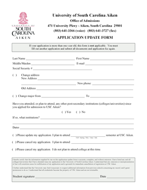 University of South Carolina Aiken Application Update Form