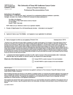 Professional Recommendation Form