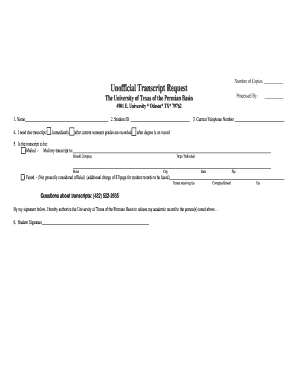 Unofficial Transcript Request Form
