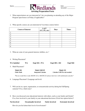 Advising Preparation Form