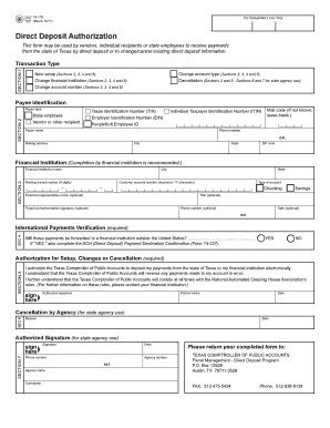 Texas Direct Deposit Authorization Form