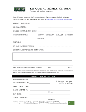 Campus Key Card Authorization Form