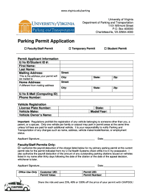 University of Virginia Parking Permit Application