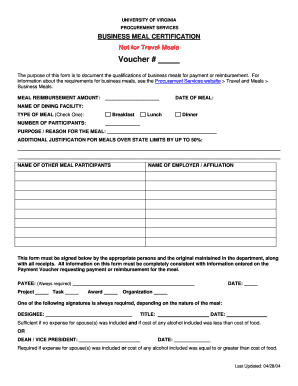 University of Virginia Business Meal Certification