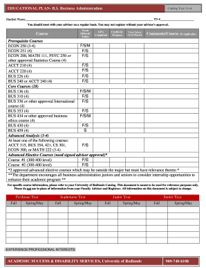 B.S. Business Administration Educational Plan