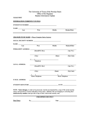 University of Texas Student Information Update Form