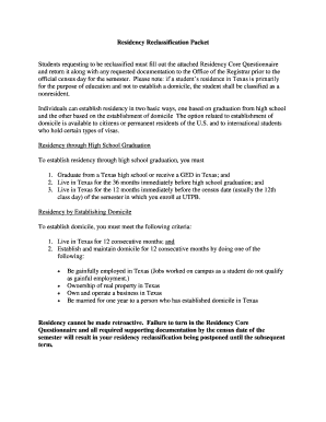 Texas Residency Reclassification Packet