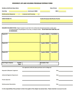 Residence Life and Housing Program Expense Form