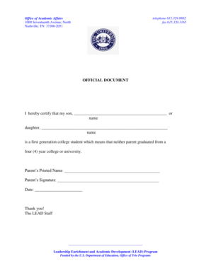 First Generation College Student Certification
