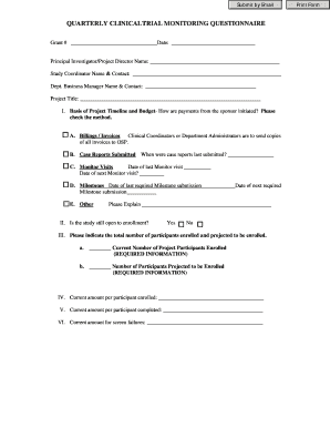 Quarterly Clinical Trial Monitoring Questionnaire
