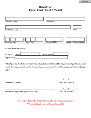 Exxon Credit Card Rental Car Affidavit