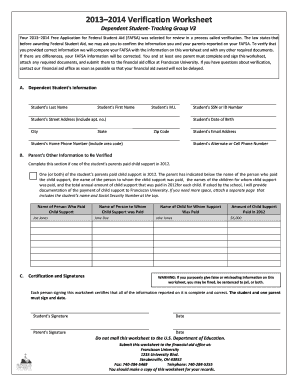 2013–2014 Verification Worksheet