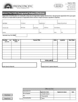 Fresno Pacific University Designated Subject Electives Registration Form