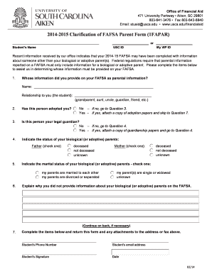 2014-2015 Clarification of FAFSA Parent Form
