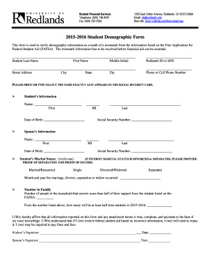 2015-2016 Student Demographic Form