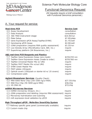 Real-Time PCR Service Cost Form