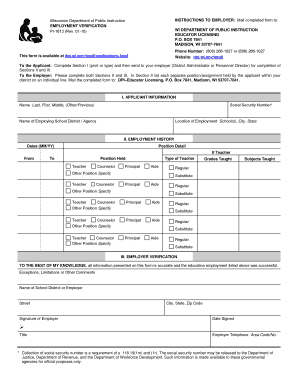 Wisconsin Educator Employment Verification Form