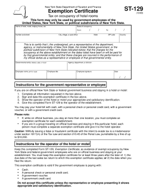 New York State Hotel Occupancy Exemption Certificate