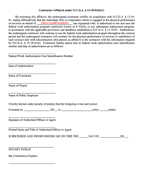 Contractor Affidavit under O.C.G.A. § 13-10-91(b)(1)