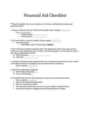 Financial Aid Checklist
