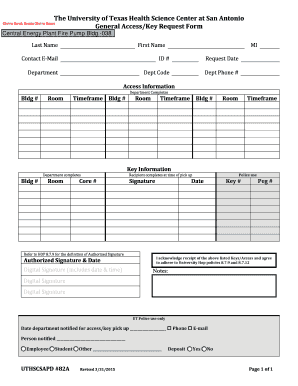 University of Texas Health Science Center Key Request Form