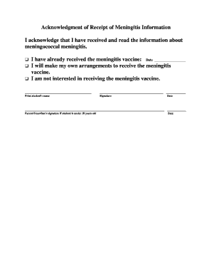 Acknowledgment of Receipt of Meningitis Information