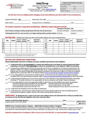 University of Southern Indiana Add/Drop Form