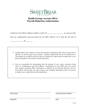 Health Savings Account Payroll Deduction Authorization