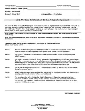 Move On When Ready Student Participation Agreement