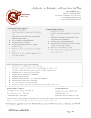 University of the West Application for Admission