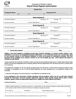 University of Southern Indiana Payroll Direct Deposit Authorization